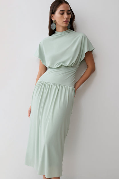 Ailla Hoher Hals Cowl Midi Kleid - Aqua Grau