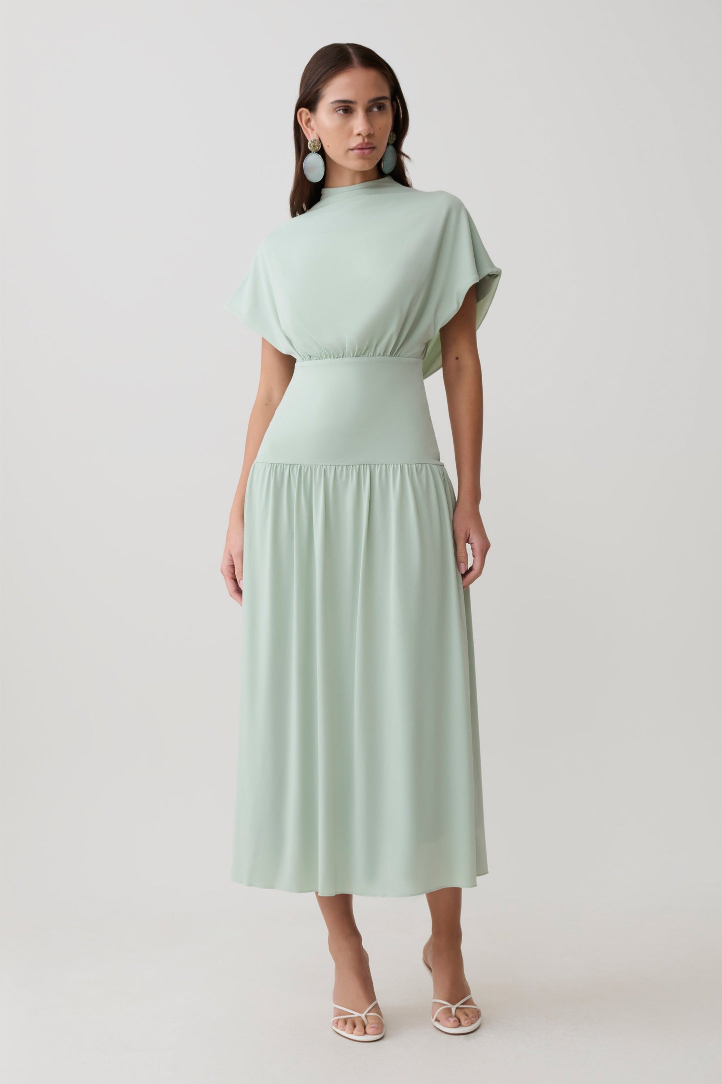 Ailla Hoher Hals Cowl Midi Kleid - Aqua Grau