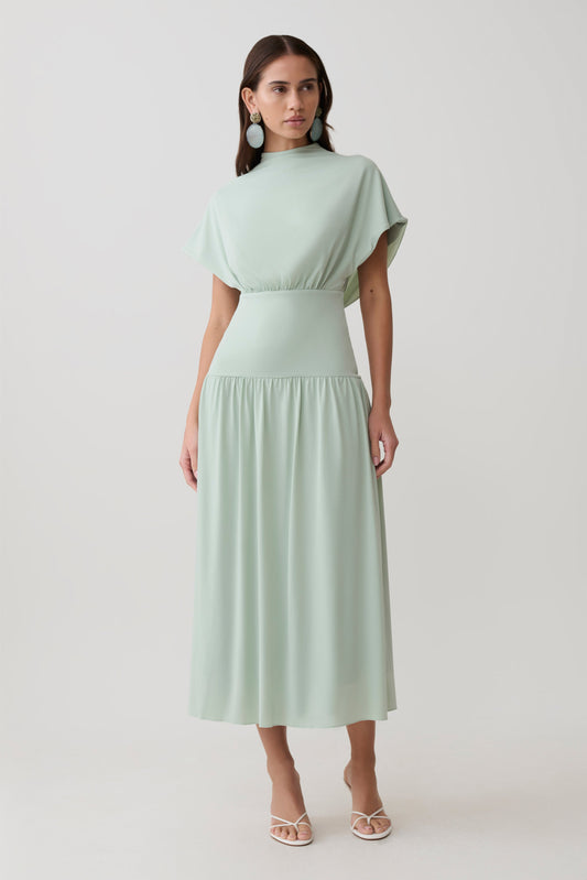Ailla Hoher Hals Cowl Midi Kleid - Aqua Grau