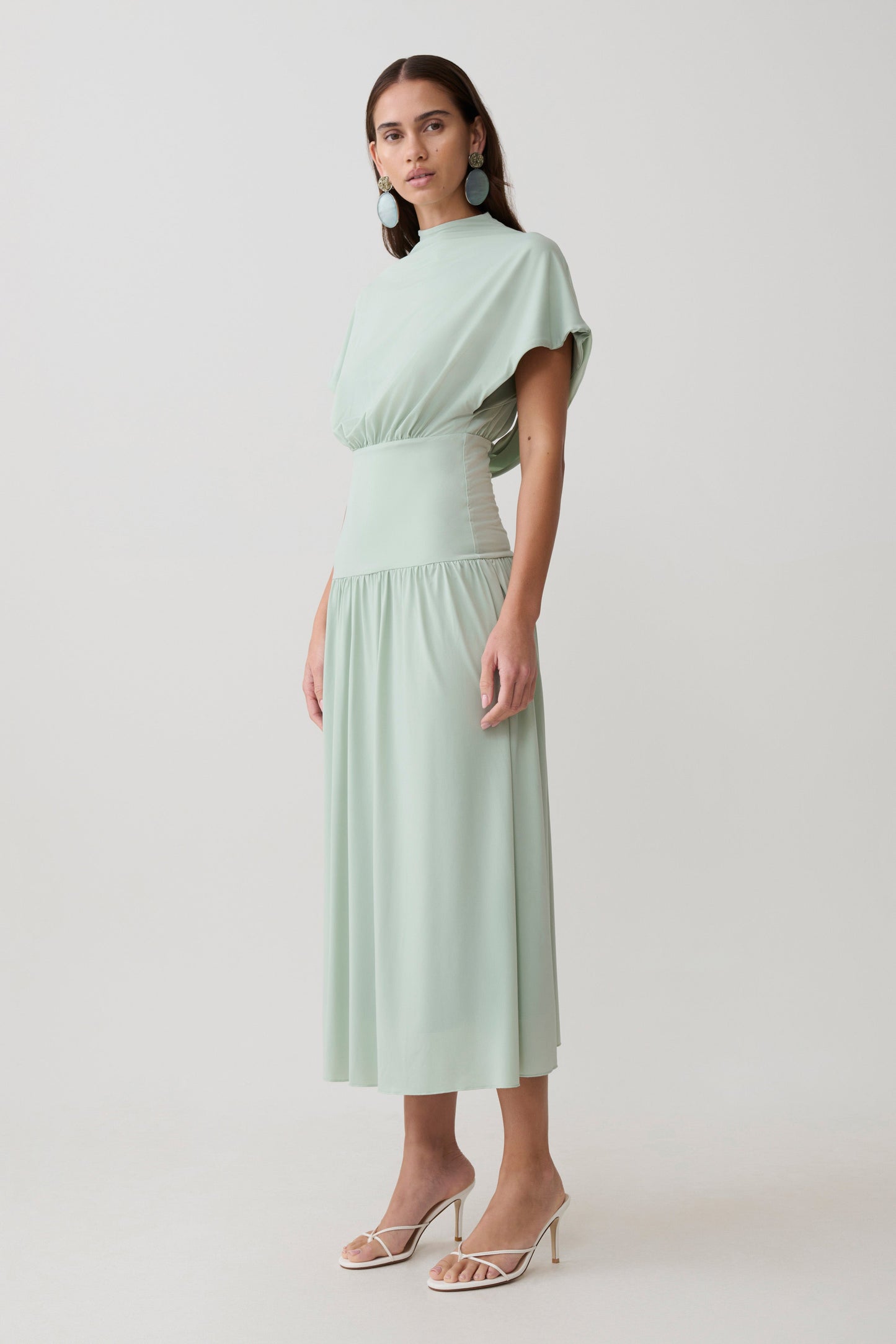 Ailla Hoher Hals Cowl Midi Kleid - Aqua Grau
