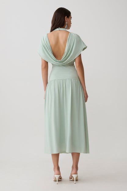 Ailla Hoher Hals Cowl Midi Kleid - Aqua Grau