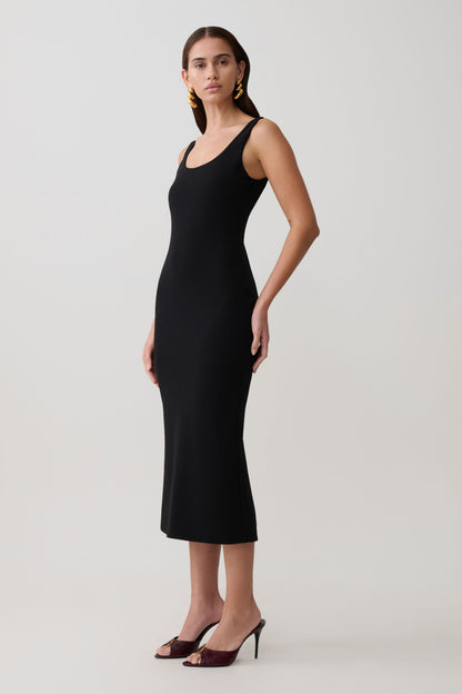 Allyra Scoop Stretch Crepe Midi Kleid - Schwarz