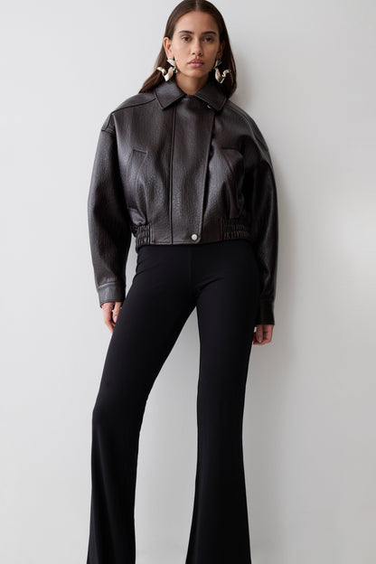 Paige Kunstleder Cropped Jacke - Kirschbraun