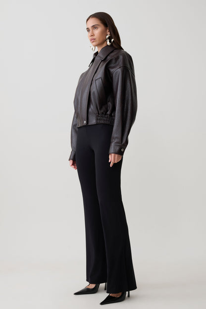 Paige Kunstleder Cropped Jacke - Kirschbraun