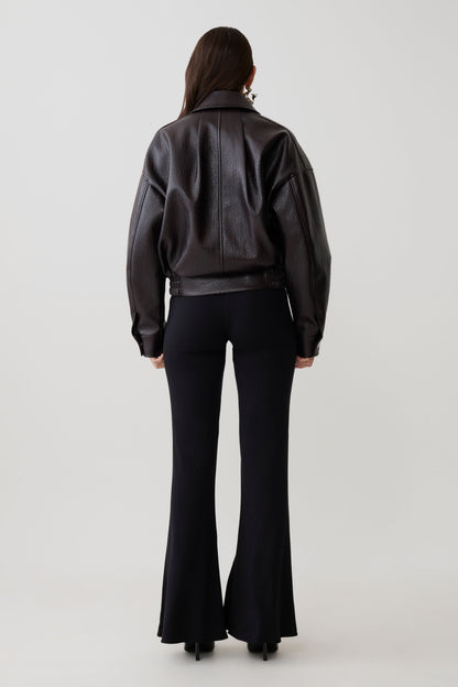 Paige Kunstleder Cropped Jacke - Kirschbraun