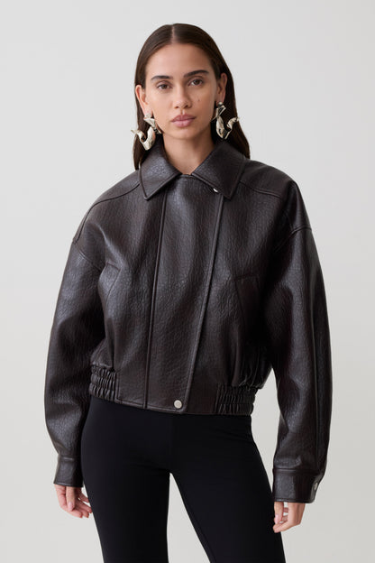 Paige Kunstleder Cropped Jacke - Kirschbraun