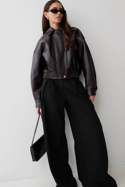 Paige Kunstleder Cropped Jacke - Kirschbraun