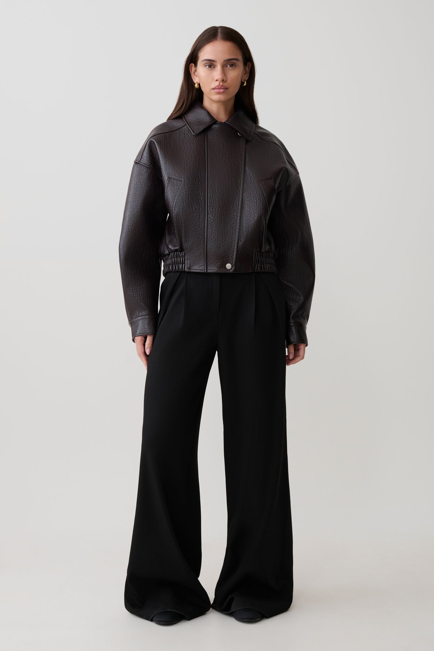 Paige Kunstleder Cropped Jacke - Kirschbraun