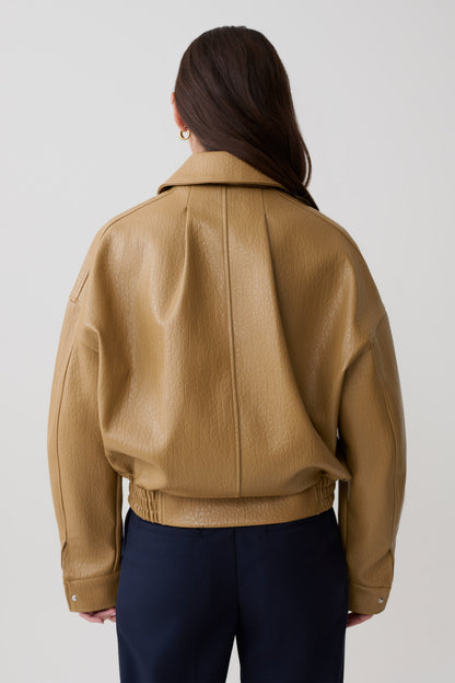 Paige Kunstleder Cropped Jacke - Beige