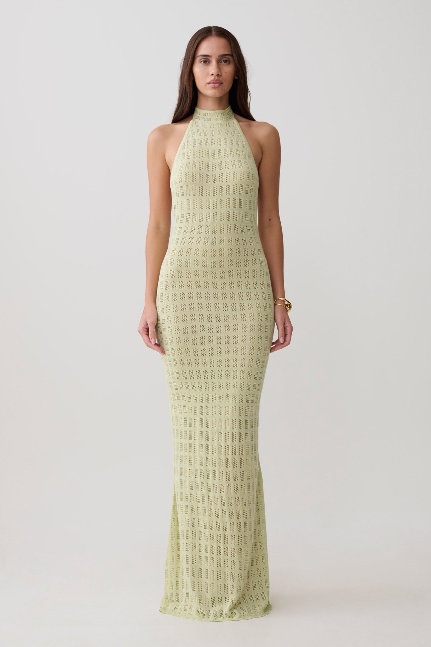 Hayley Halter Strick Maxi Kleid - Meeresgrün