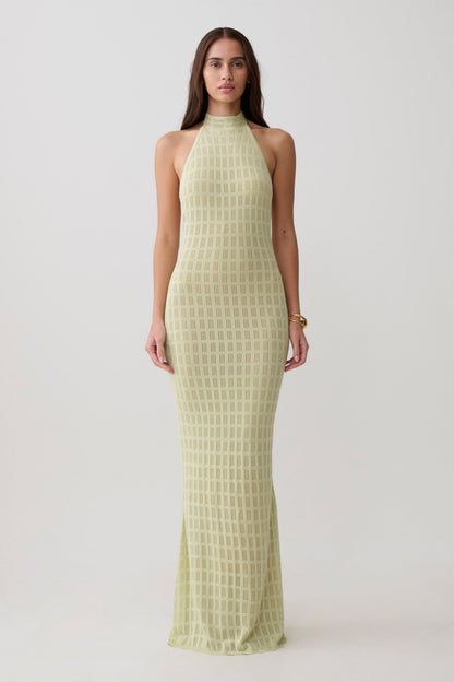 Hayley Halter Strick Maxi Kleid - Meeresgrün
