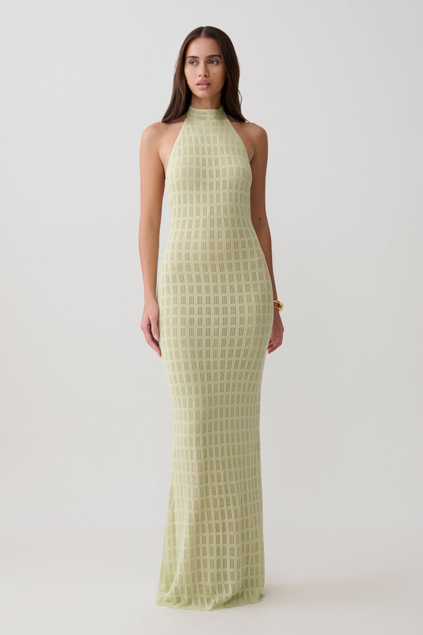Hayley Halter Strick Maxi Kleid - Meeresgrün