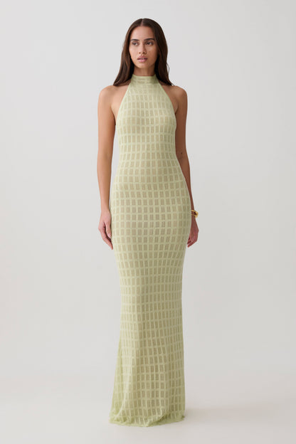 Hayley Halter Strick Maxi Kleid - Meeresgrün