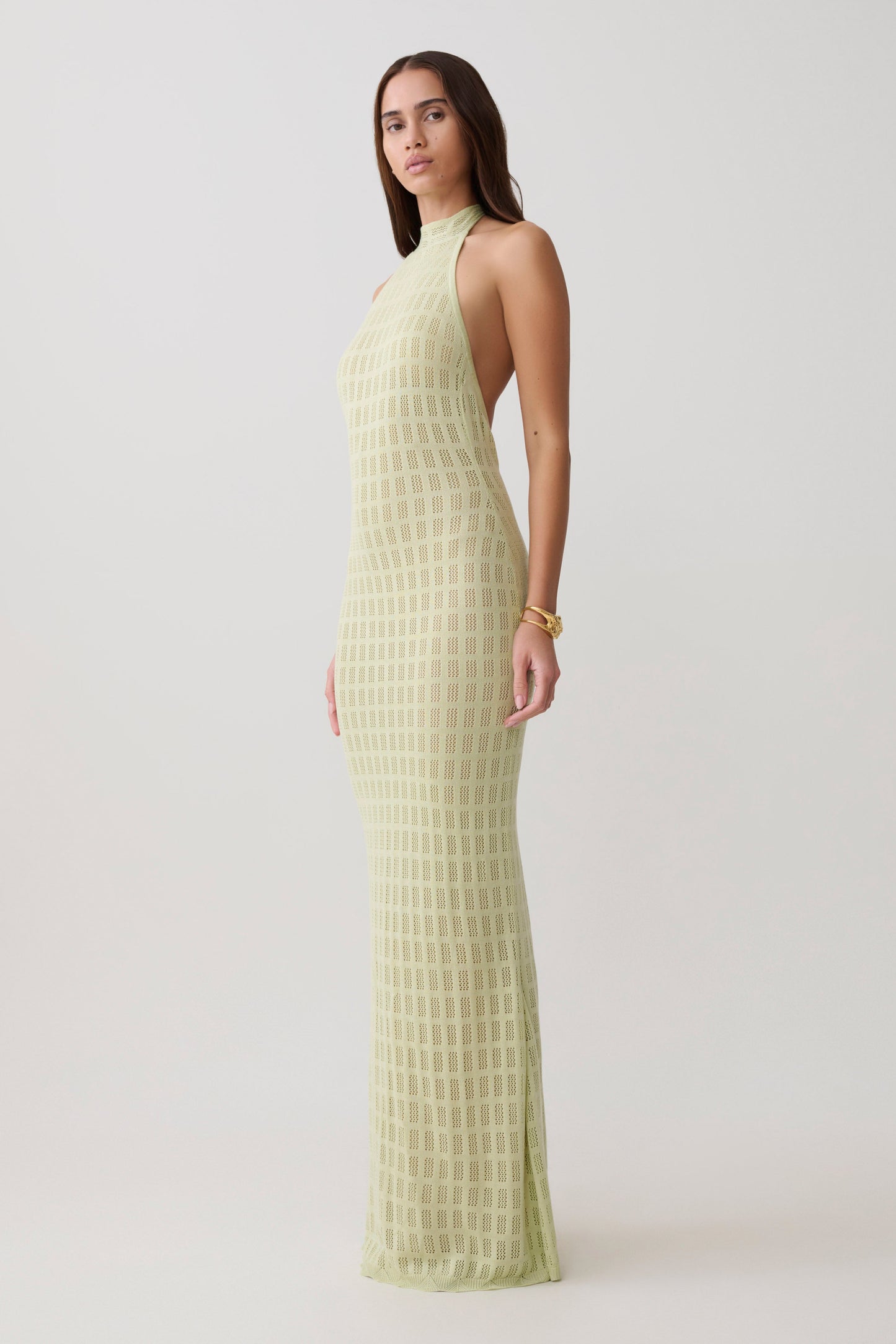 Hayley Halter Strick Maxi Kleid - Meeresgrün