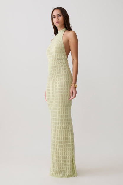 Hayley Halter Strick Maxi Kleid - Meeresgrün