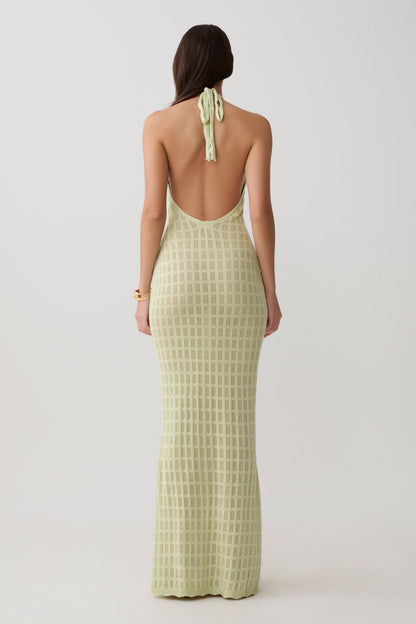 Hayley Halter Strick Maxi Kleid - Meeresgrün