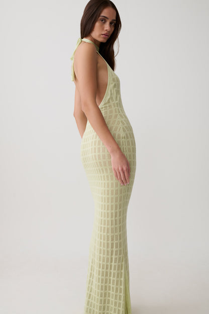 Hayley Halter Strick Maxi Kleid - Meeresgrün