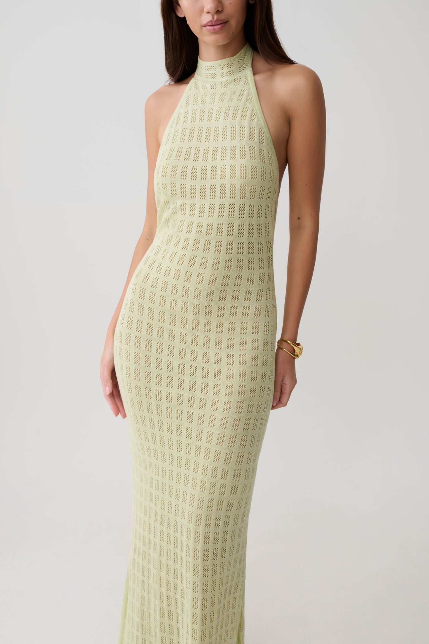Hayley Halter Strick Maxi Kleid - Meeresgrün