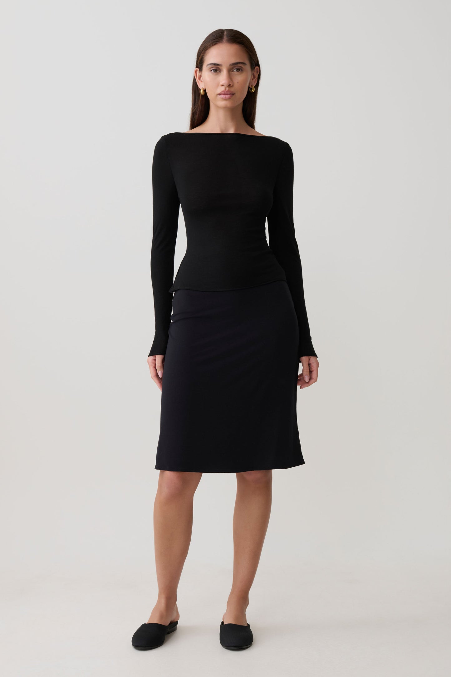 Coraline Langarm Sheer Top - Schwarz