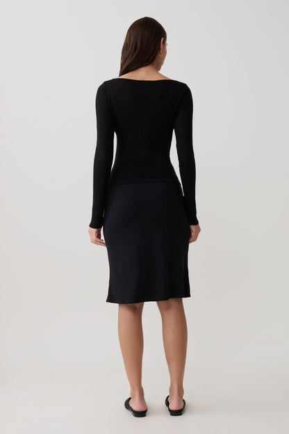 Coraline Langarm Sheer Top - Schwarz