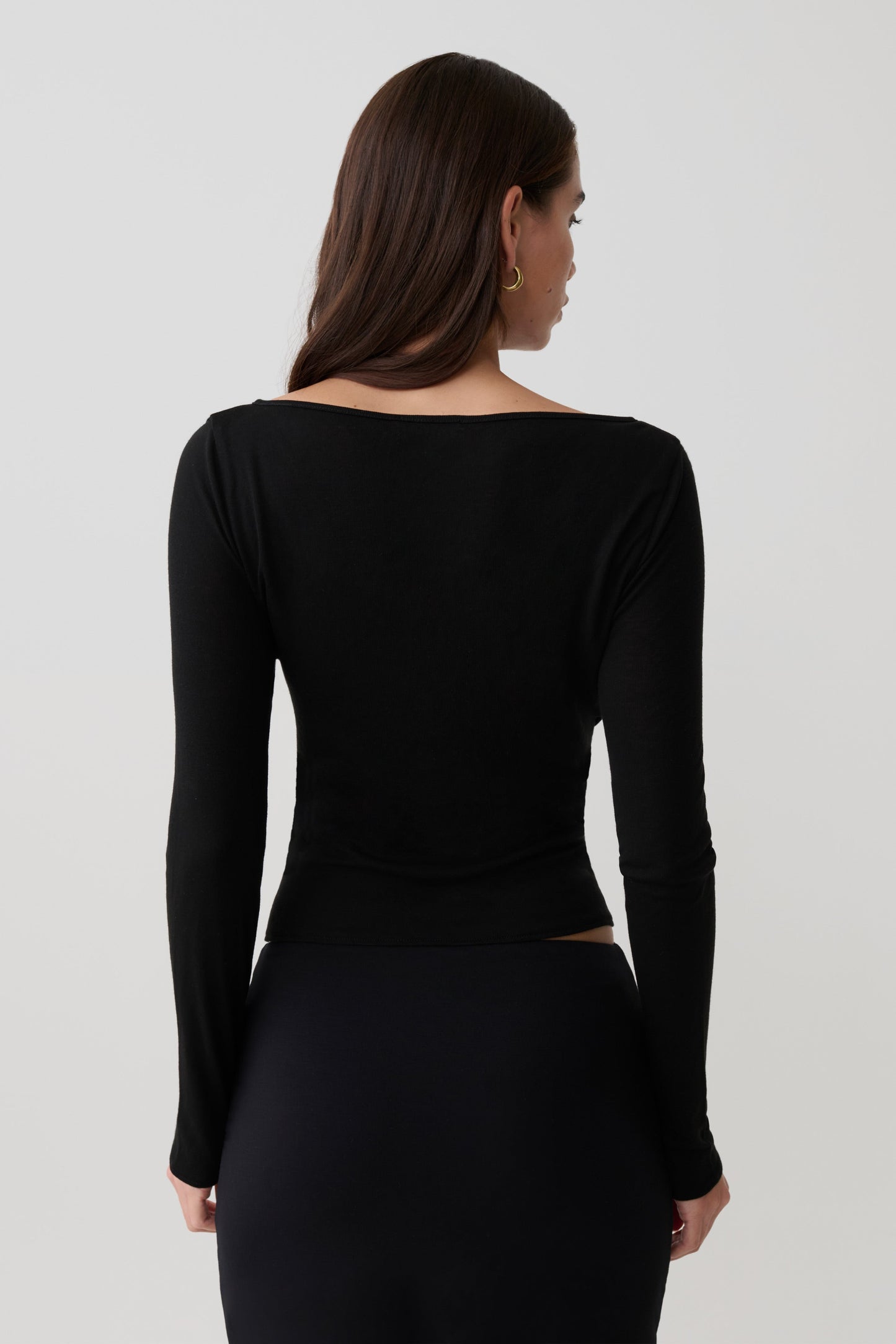 Coraline Langarm Sheer Top - Schwarz
