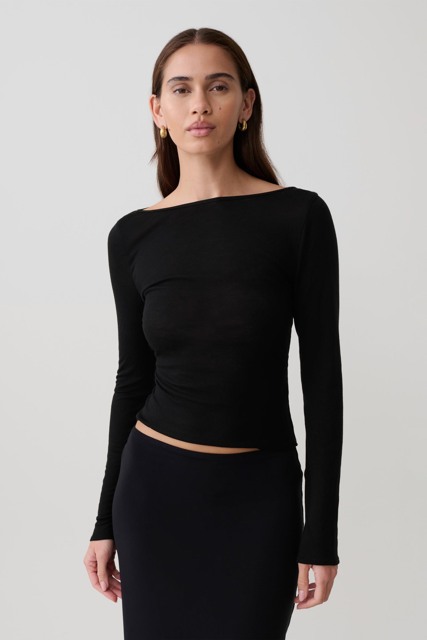 Coraline Langarm Sheer Top - Schwarz
