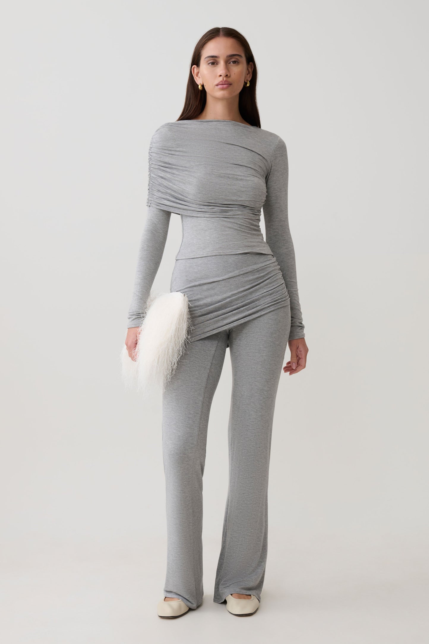 Keaton Modal Straight Leg Overlay Hose - Grau Melange