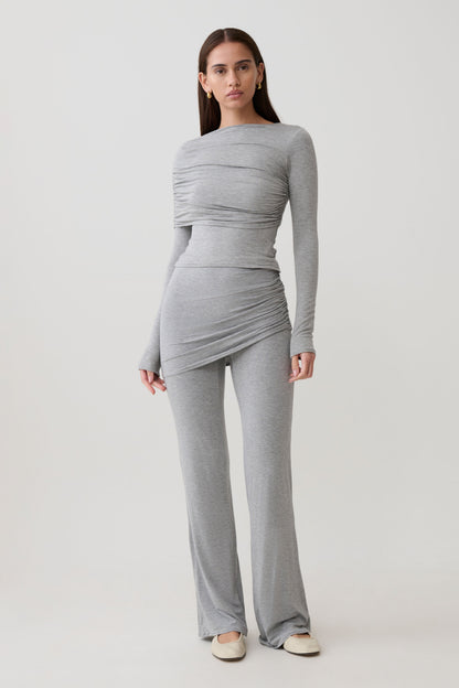 Keaton Modal Straight Leg Overlay Hose - Grau Melange