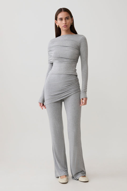Keaton Modal Straight Leg Overlay Hose - Grau Melange