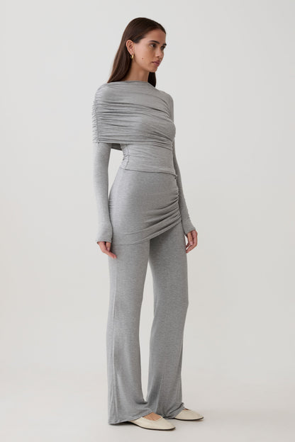 Keaton Modal Langarm-Overlay-Top - Grau Melange