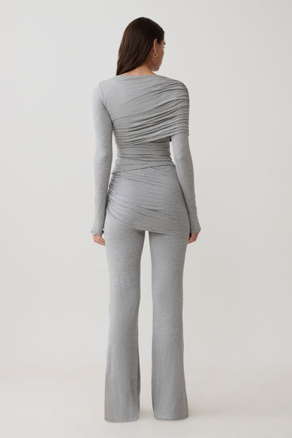 Keaton Modal Straight Leg Overlay Hose - Grau Melange