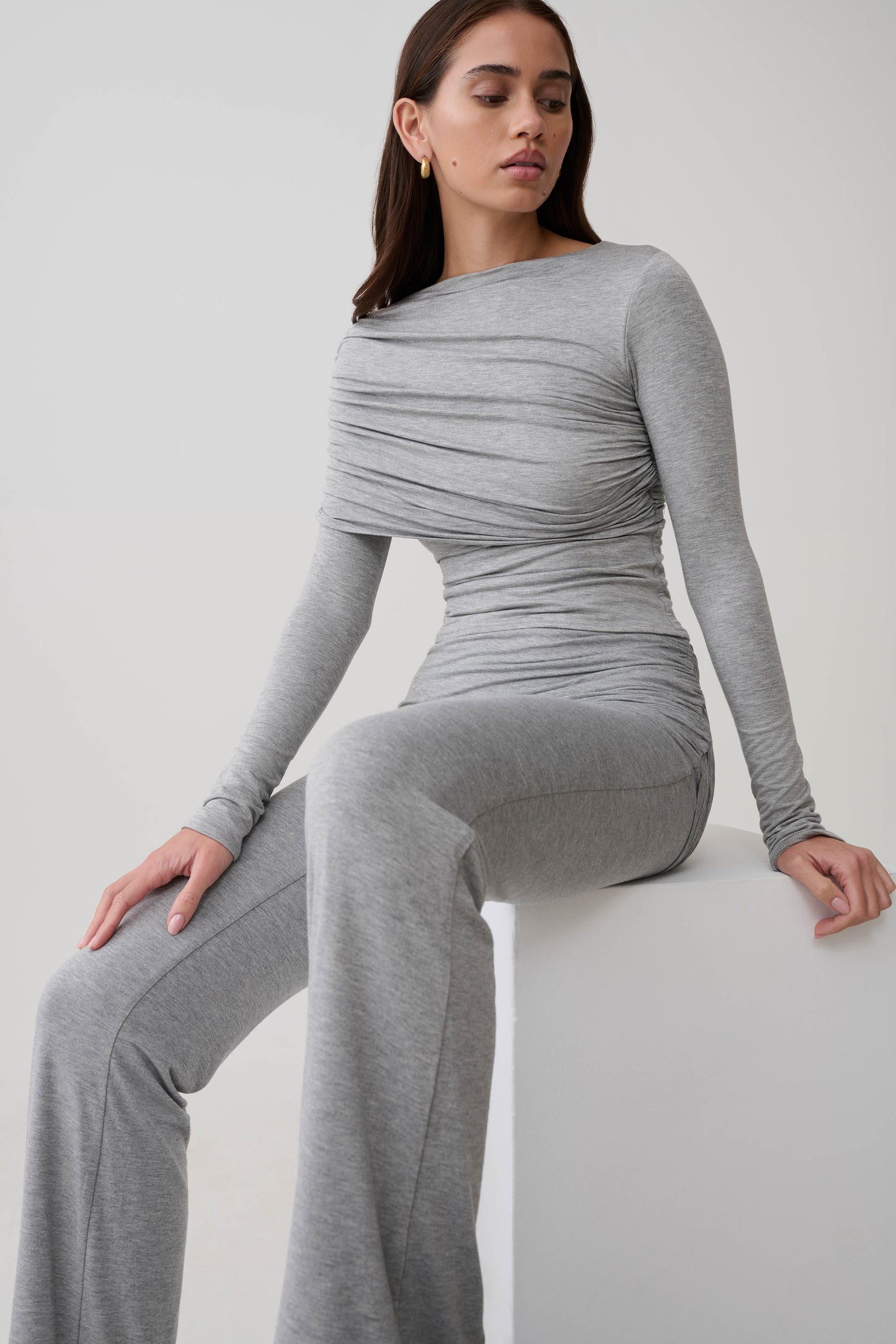 Keaton Modal Langarm-Overlay-Top - Grau Melange