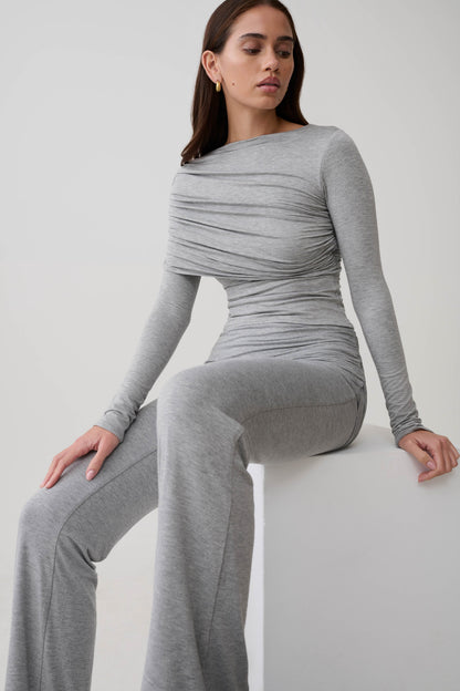 Keaton Modal Langarm-Overlay-Top - Grau Melange