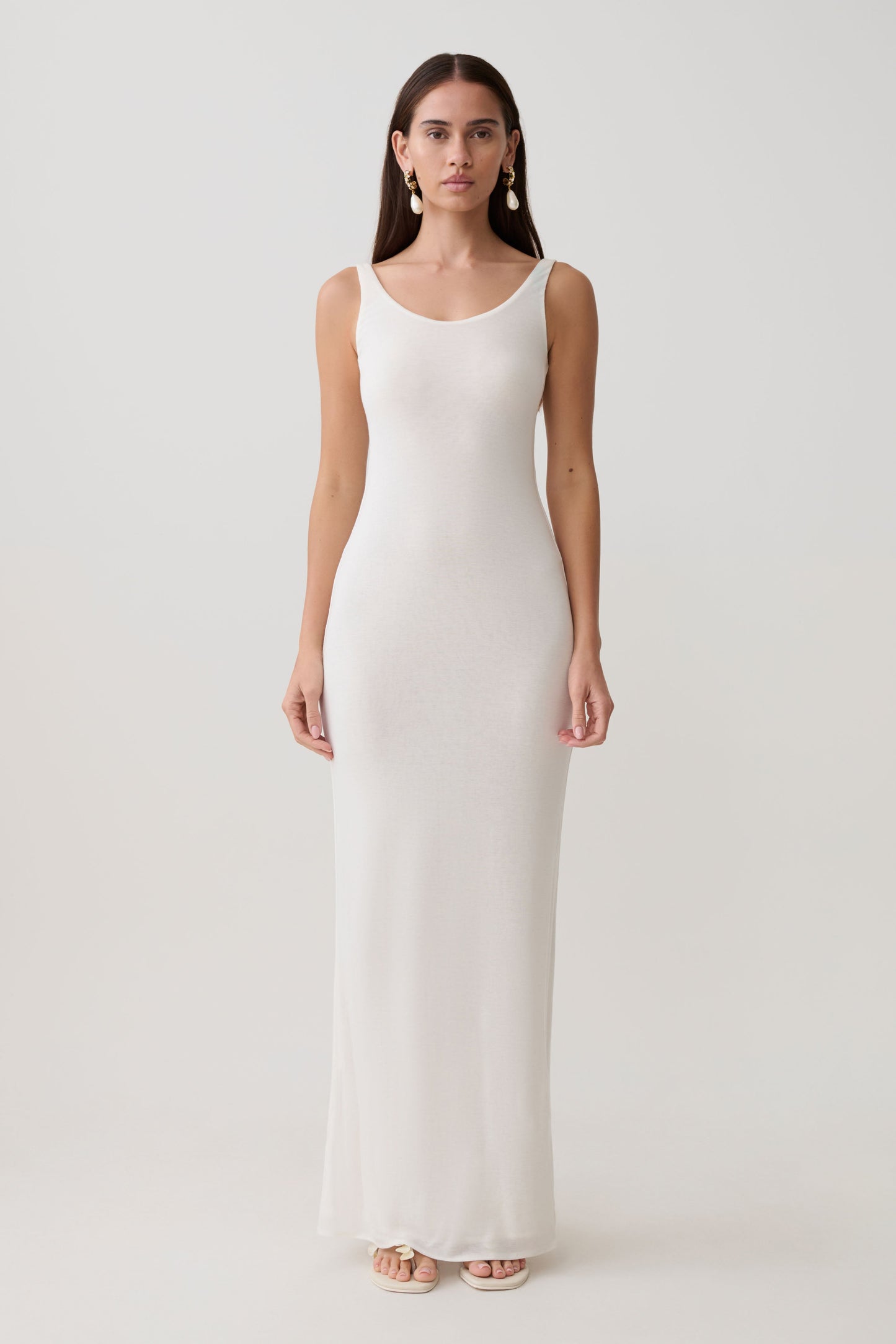 Gwenaelle Scoop Neck Jersey Maxi Kleid - Weiß