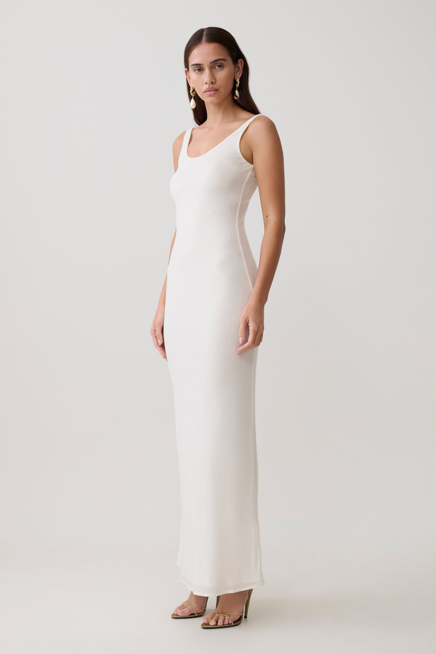Gwenaelle Scoop Neck Jersey Maxi Kleid - Weiß