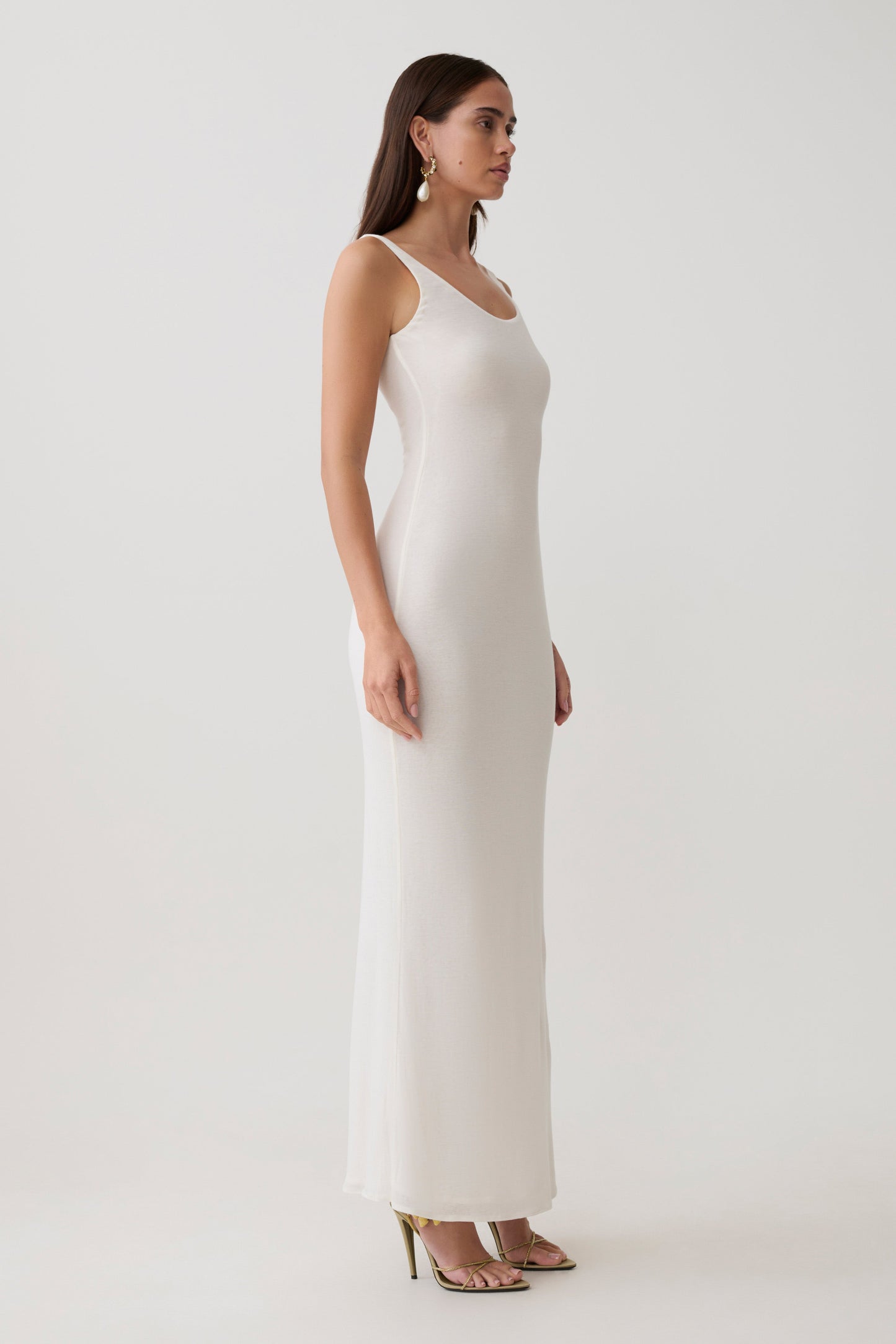 Gwenaelle Scoop Neck Jersey Maxi Kleid - Weiß