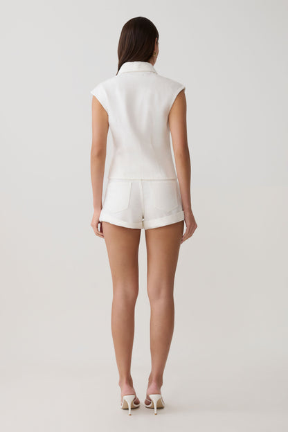 Jeremy Collared Denim Longline Top - Weiß