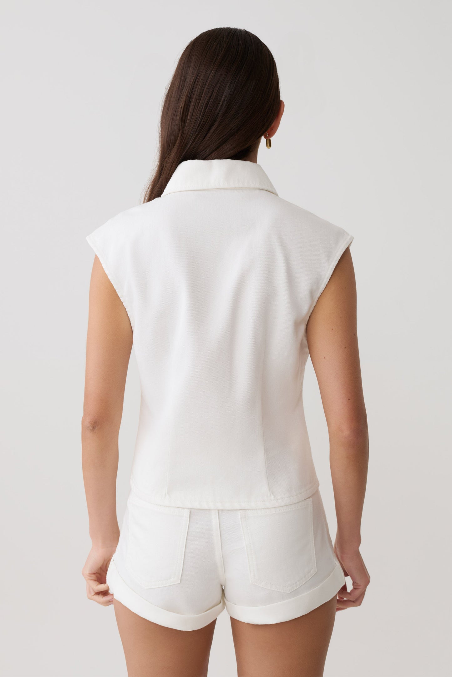 Jeremy Collared Denim Longline Top - Weiß