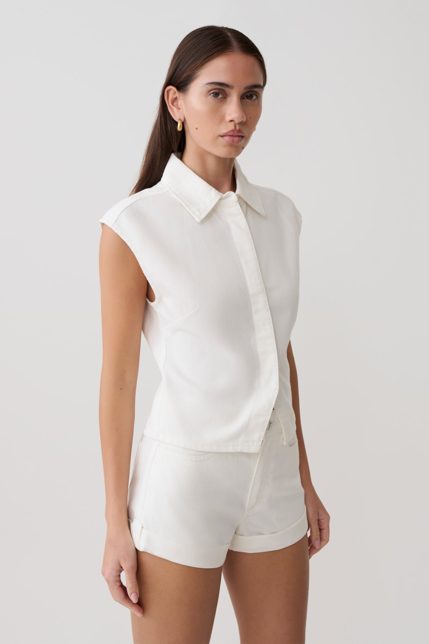 Jeremy Collared Denim Longline Top - Weiß