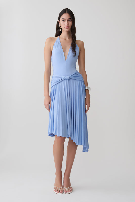 Zelda Asymmetrisches Slinky Midi Kleid - Kornblumenblau