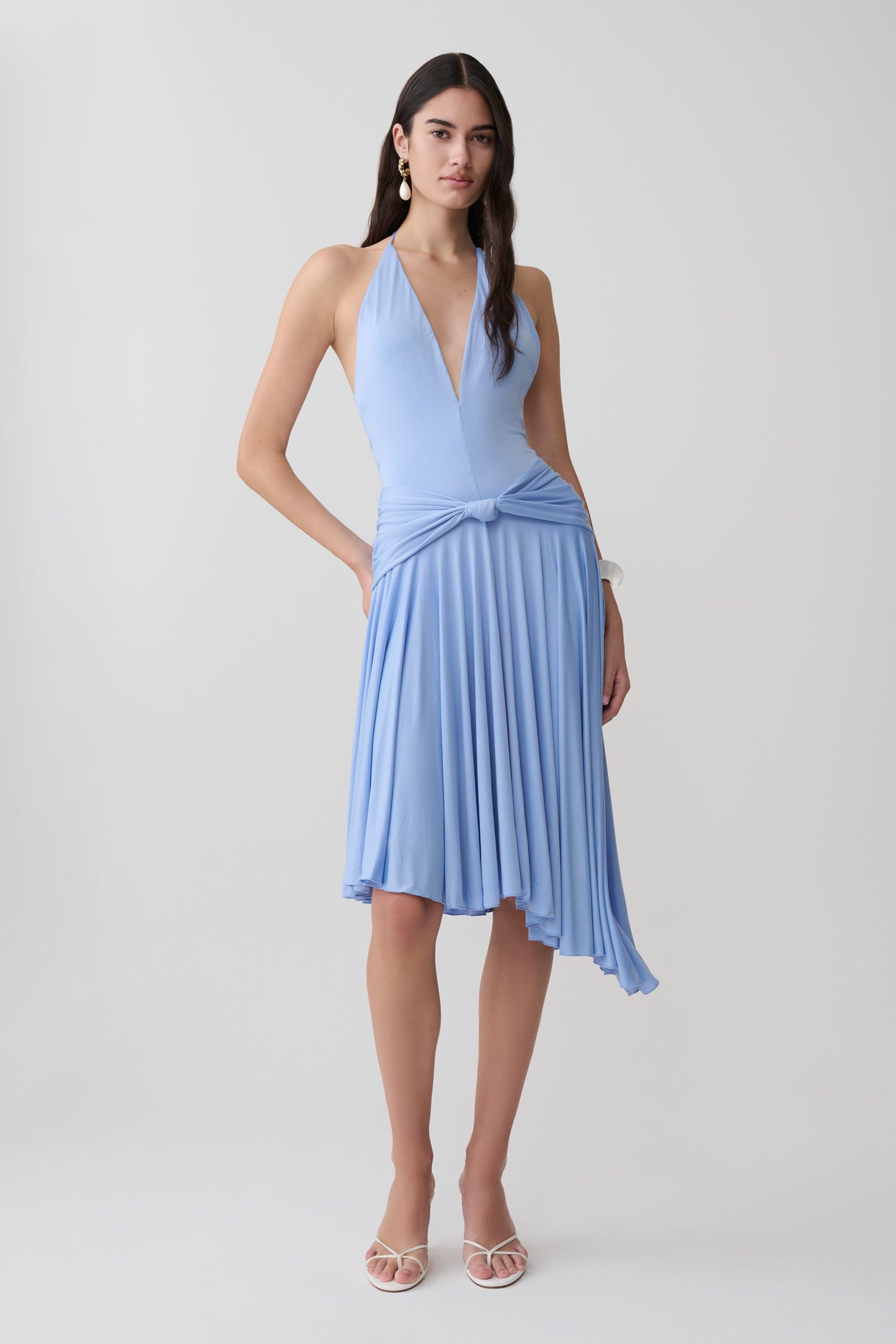 Zelda Asymmetrisches Slinky Midi Kleid - Kornblumenblau