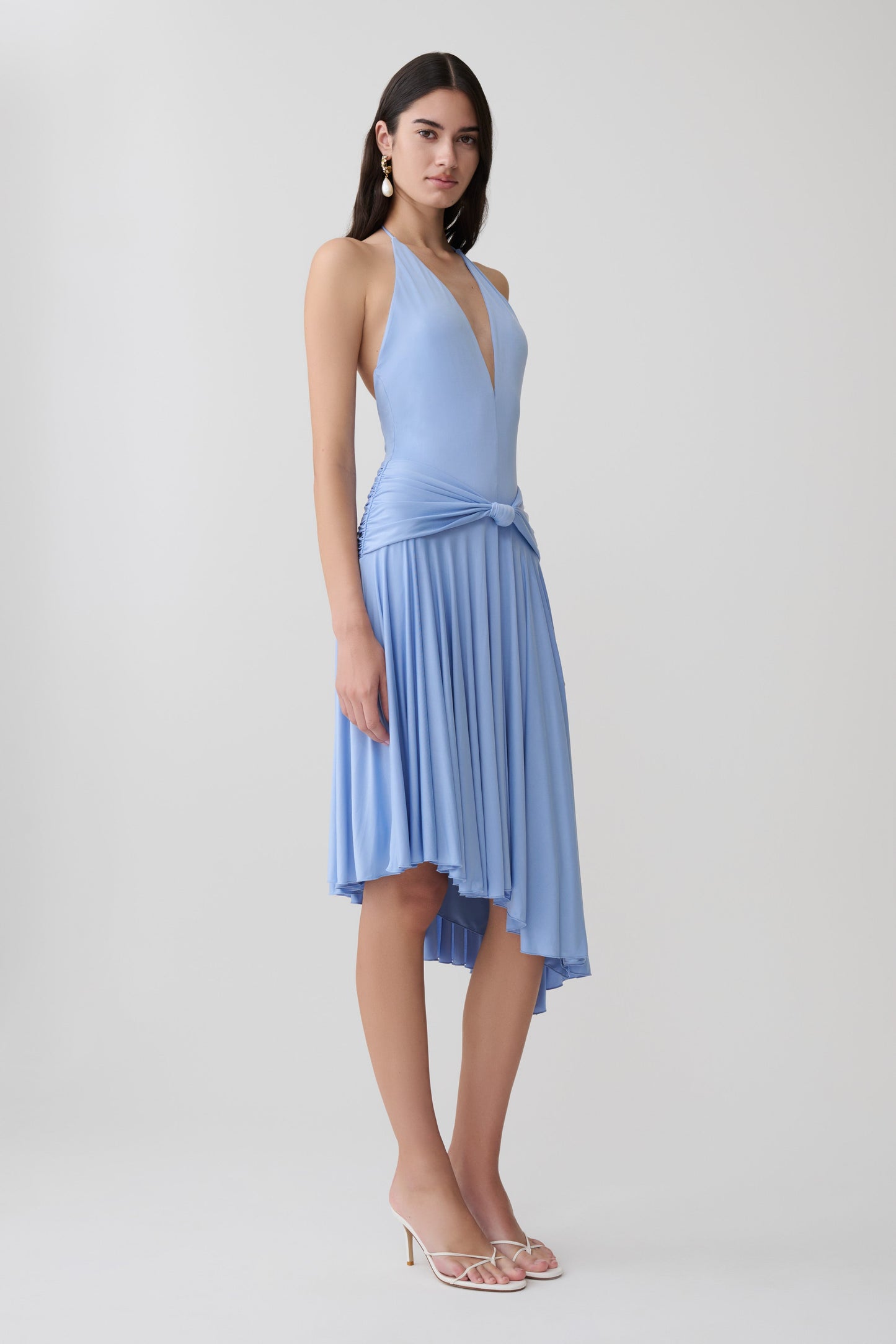 Zelda Asymmetrisches Slinky Midi Kleid - Kornblumenblau