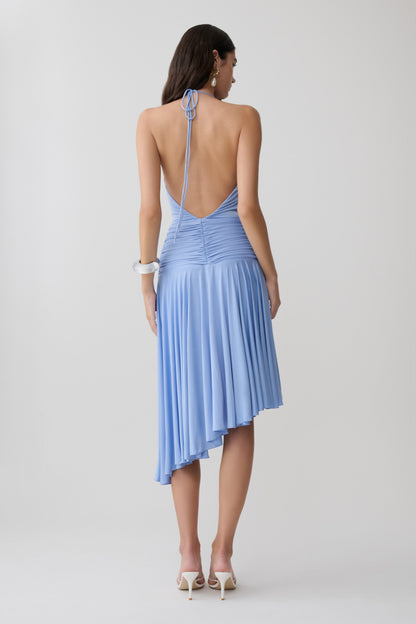 Zelda Asymmetrisches Slinky Midi Kleid - Kornblumenblau