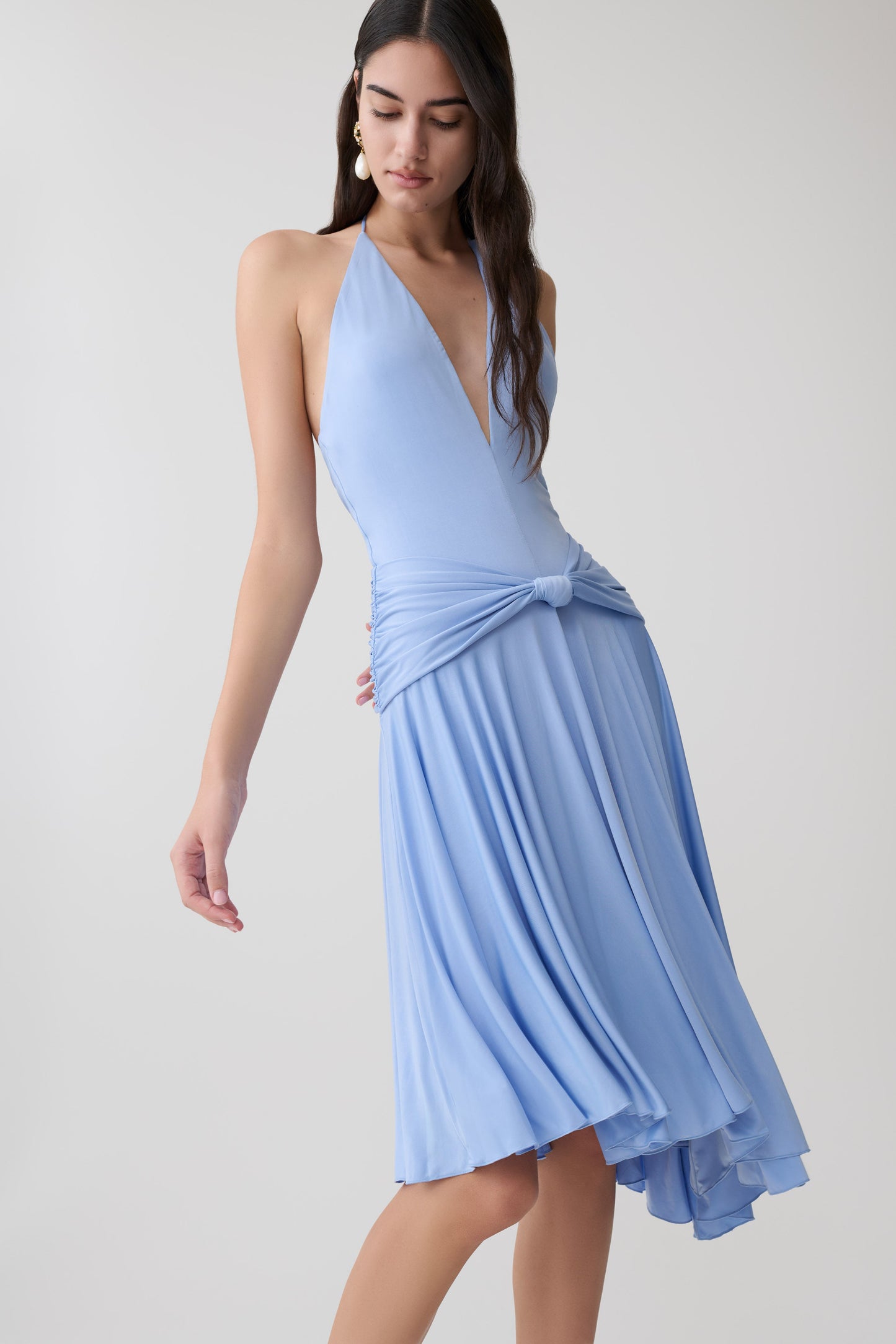 Zelda Asymmetrisches Slinky Midi Kleid - Kornblumenblau