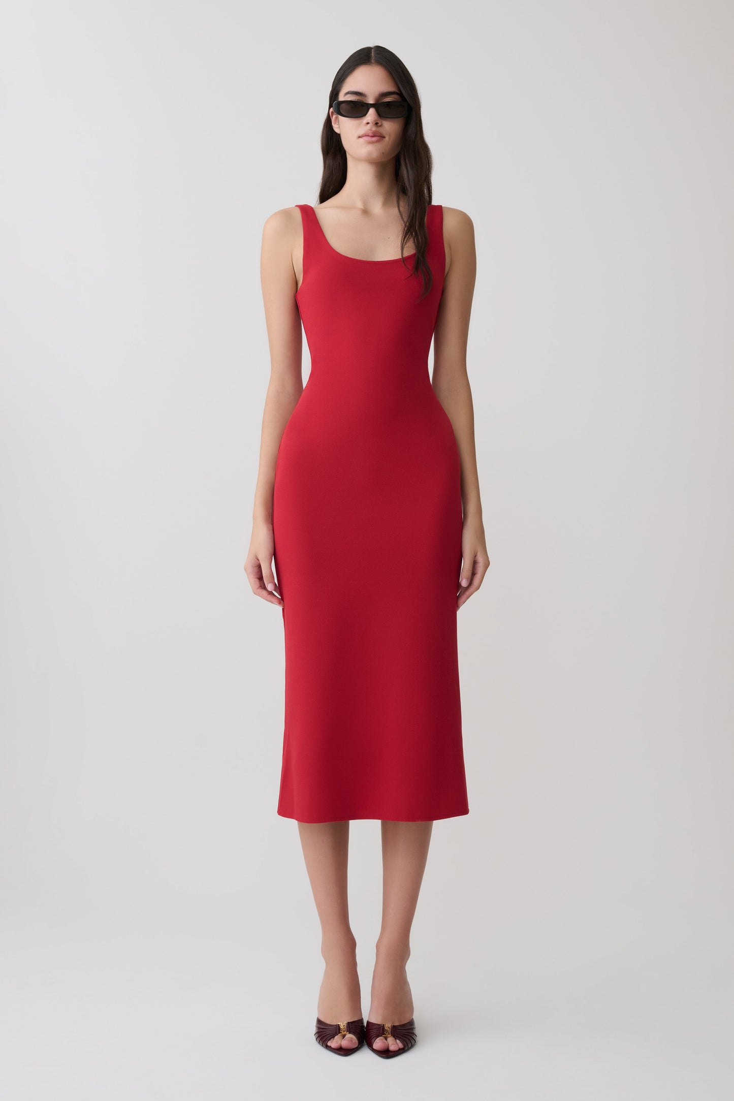 Allyra Scoop Stretch Crepe Midi Kleid - Rot