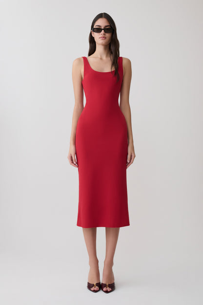 Allyra Scoop Stretch Crepe Midi Kleid - Rot