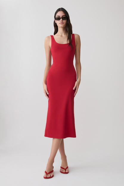 Allyra Scoop Stretch Crepe Midi Kleid - Rot