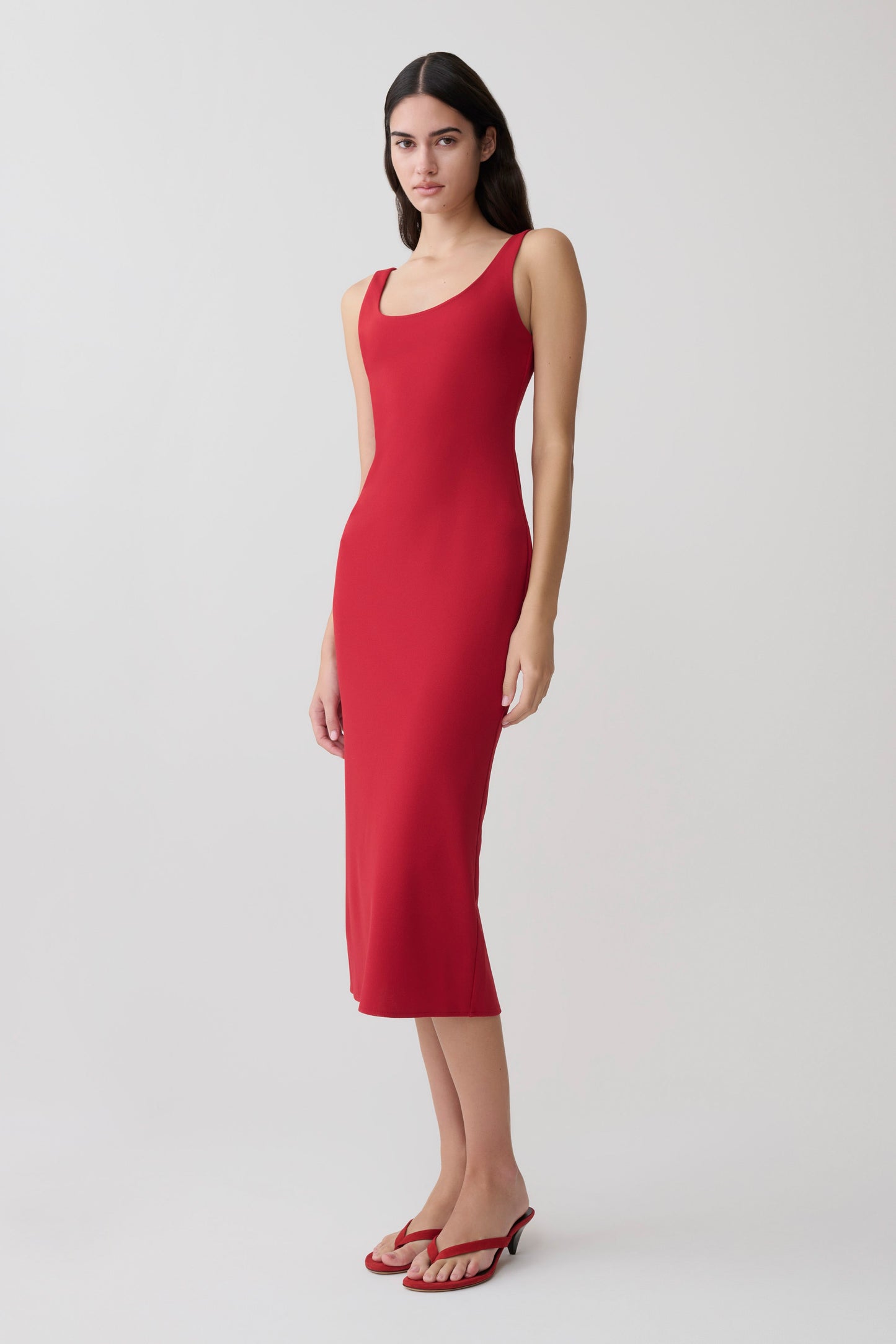 Allyra Scoop Stretch Crepe Midi Kleid - Rot