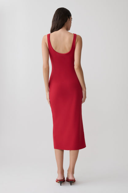 Allyra Scoop Stretch Crepe Midi Kleid - Rot