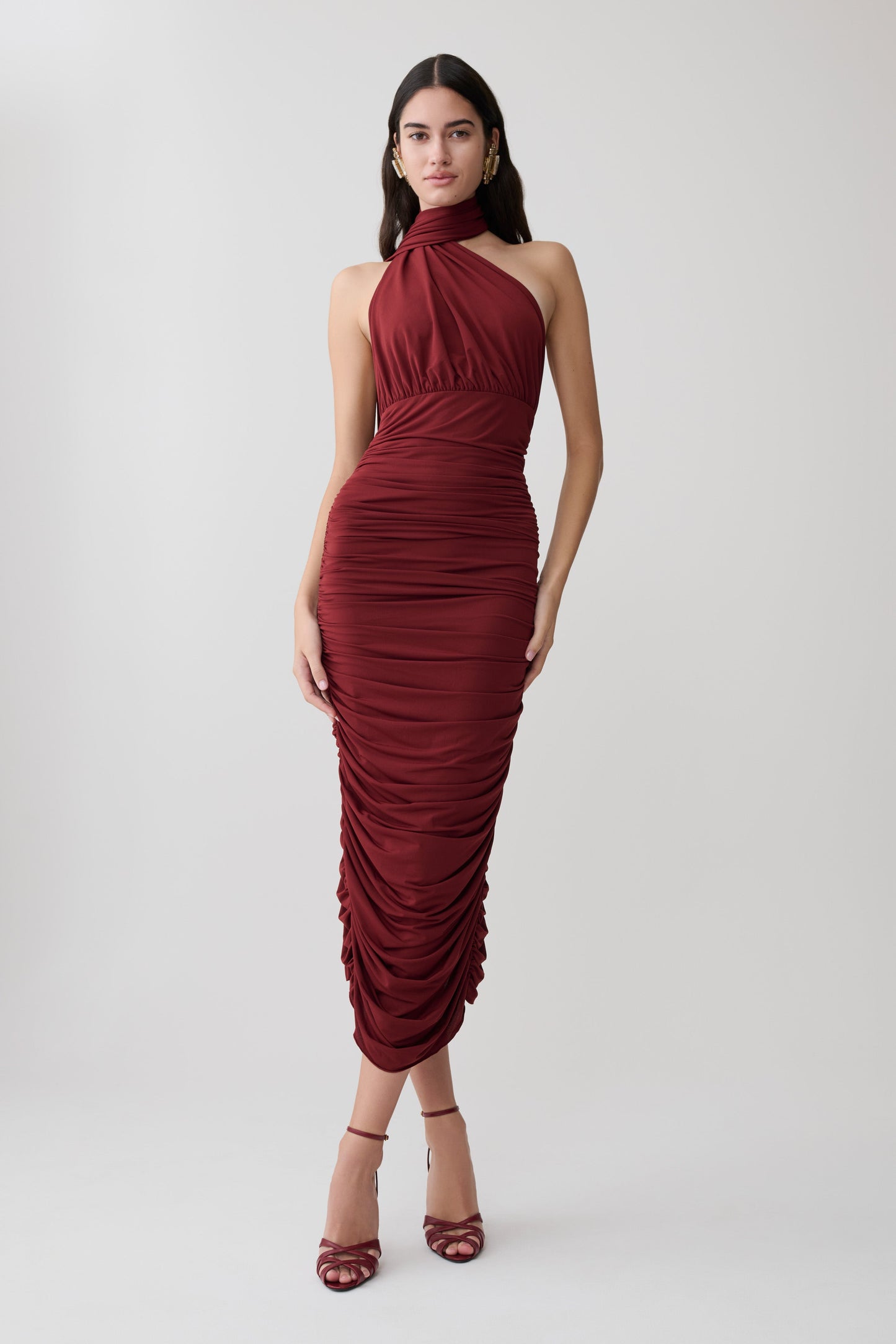 Giannie Draped Midi Kleid - Merlot